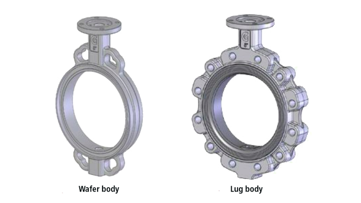 wafer body and lug body valves