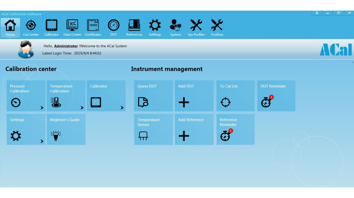 Insatech Additel Acal Main Screen
