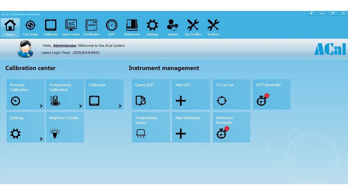 Insatech Additel Acal Main Screen