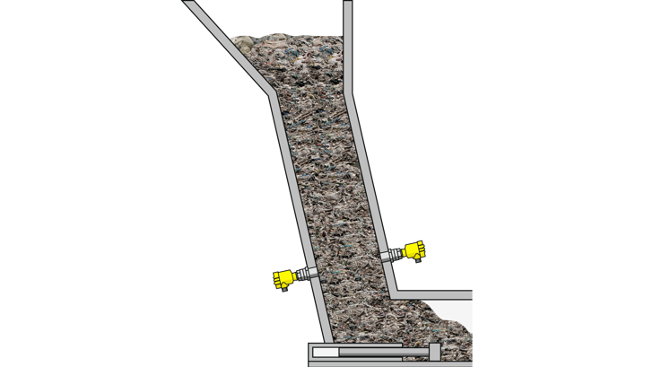 Mikrobølge niveauswitch placeret over skakt