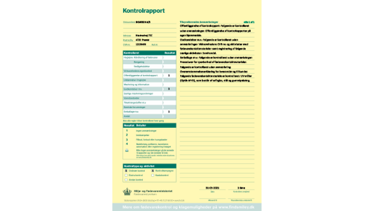 Fødevarestyrelsens Kontrolrapport Insatech